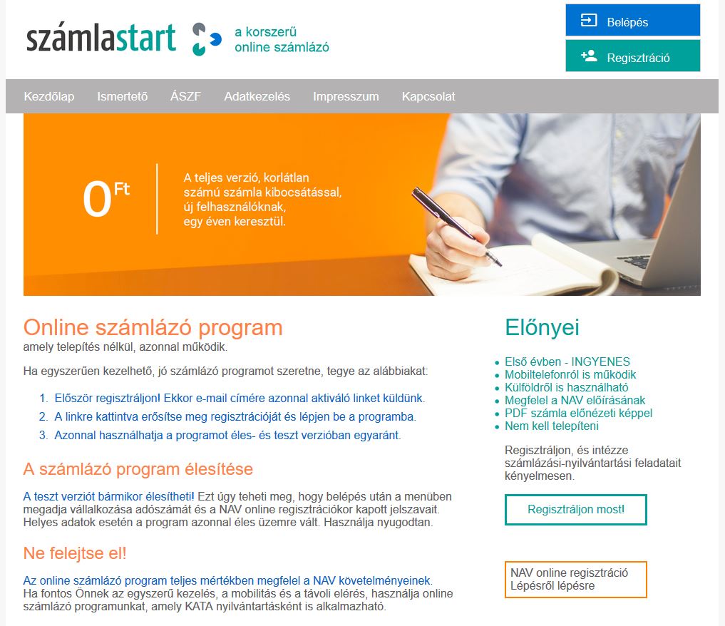szamlastart.hu - Online számlázó program